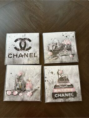 Pink & Silver C Fashion Canvas Art Set of Four